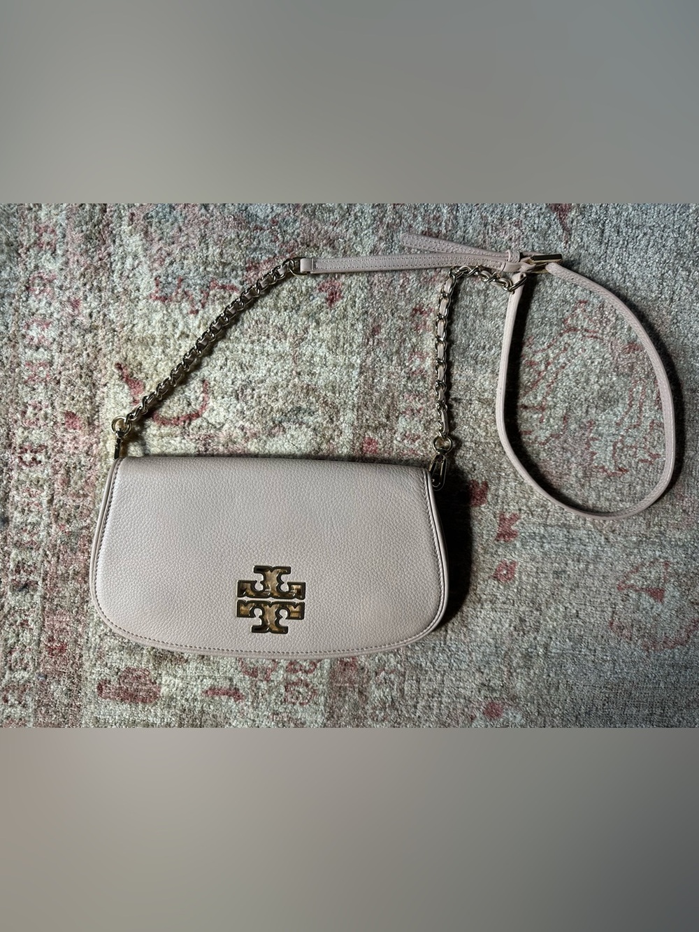 Tory Burch Pebbled Leather Shoulder Bag in soft pink or "Light Oak" color. NWOT